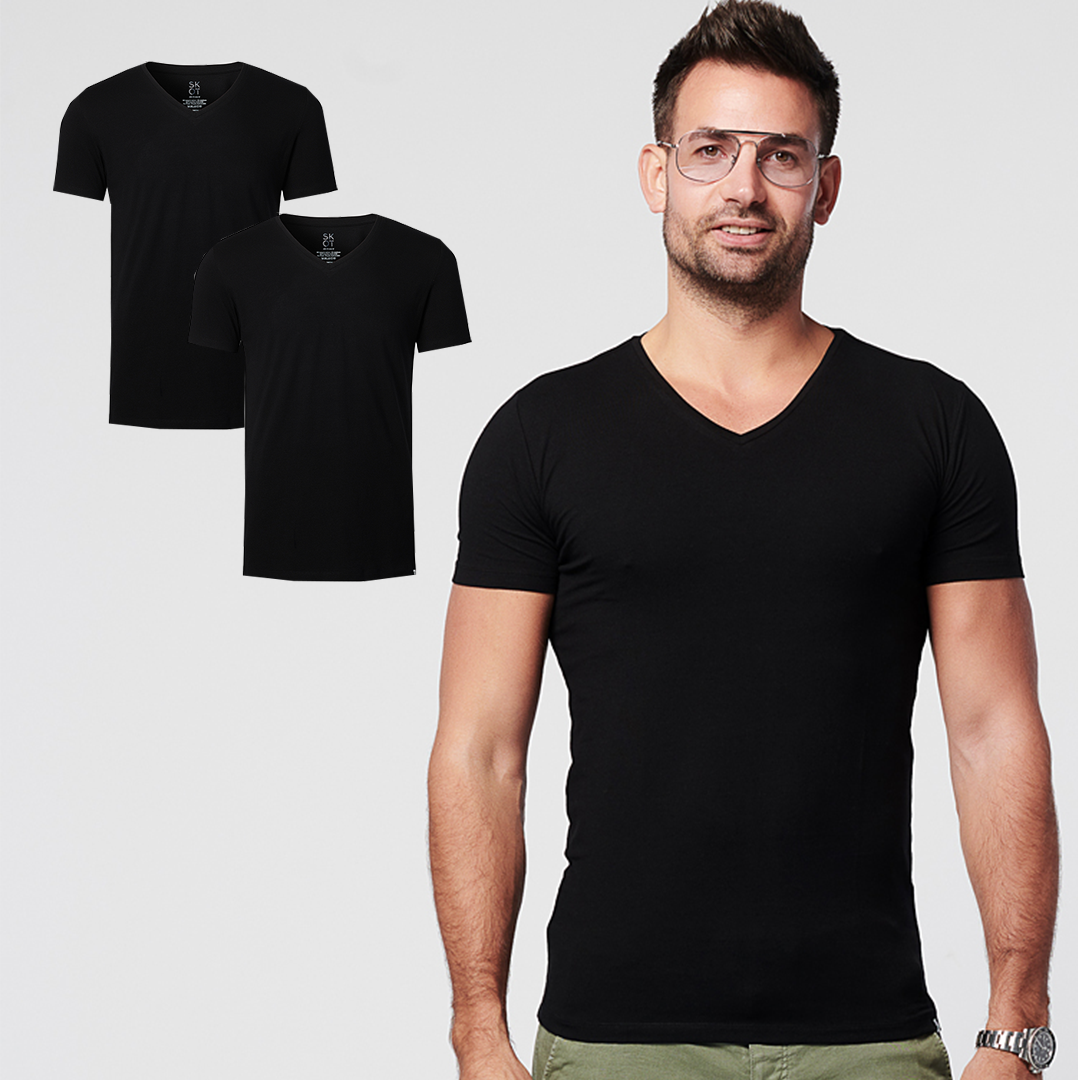 T-shirt - Normale V-hals 2-pack - Zwart
