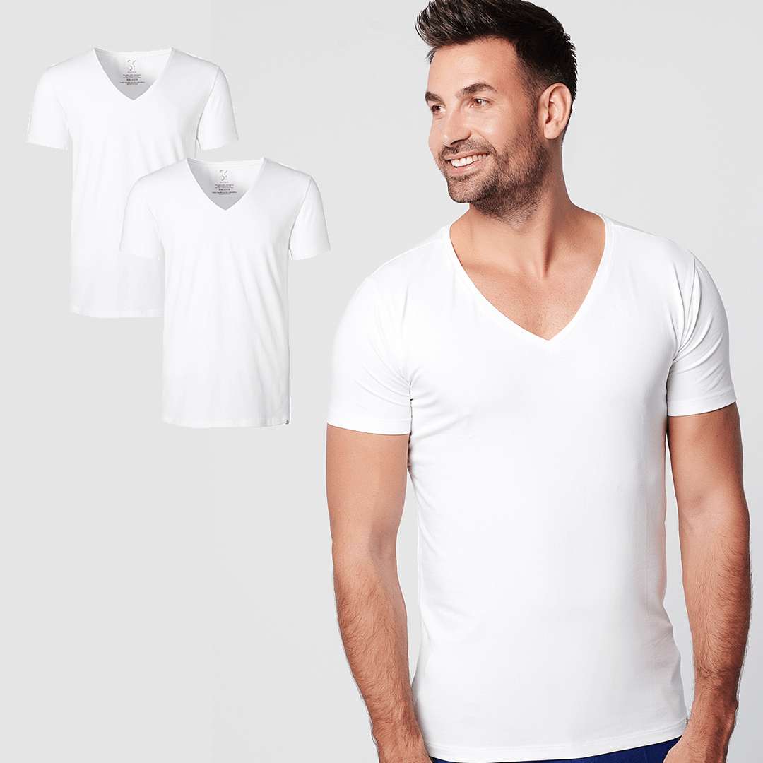 T-shirt - Deep V-neck 2-pack - White